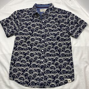 Free Planet Boys Shirt Medium 10/12 Navy Blue White Shark Print Short Sleeve